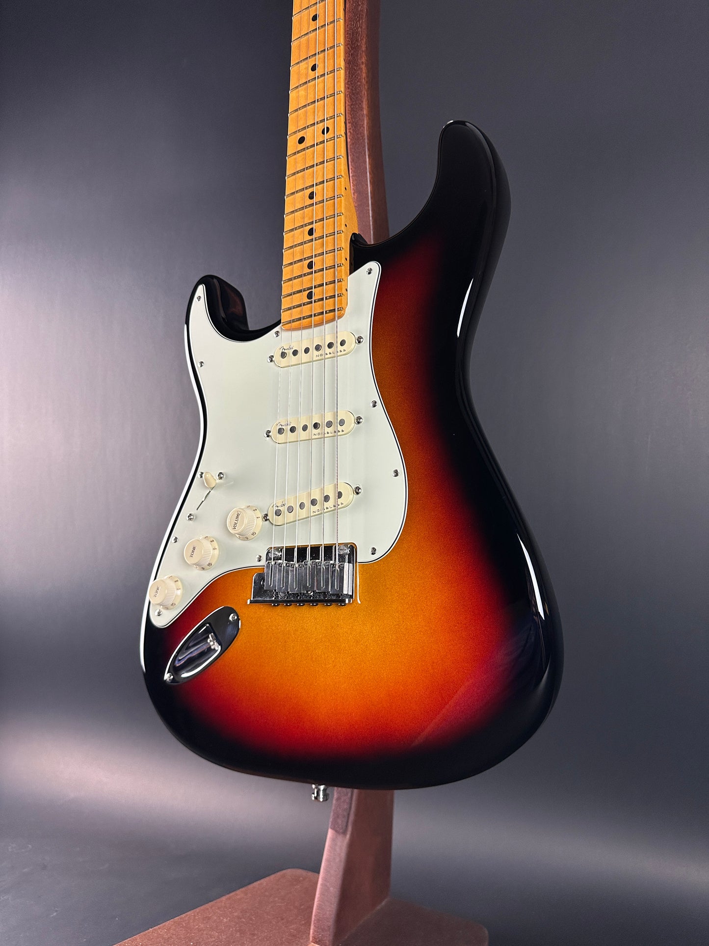 Front angle of Used 2021 Fender American Ultra Strat Ultraburst Left Handed.