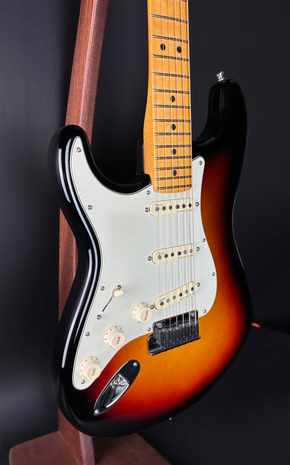 Front angle of Used 2021 Fender American Ultra Strat Ultraburst Left Handed.