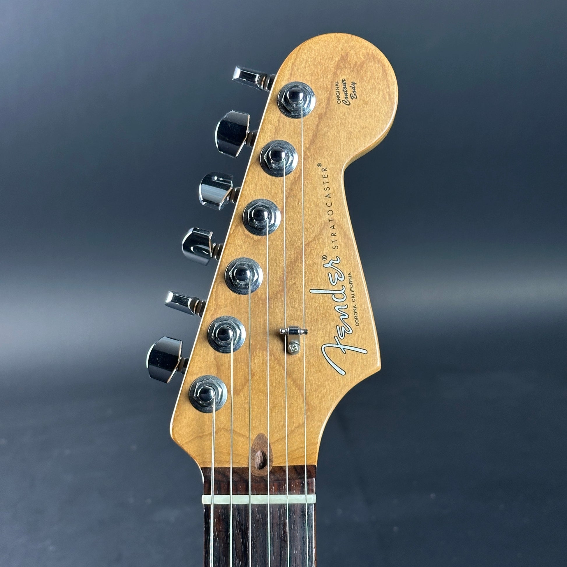 Headstock of Used Fender American Professional II Surf Green Roasted Neck.