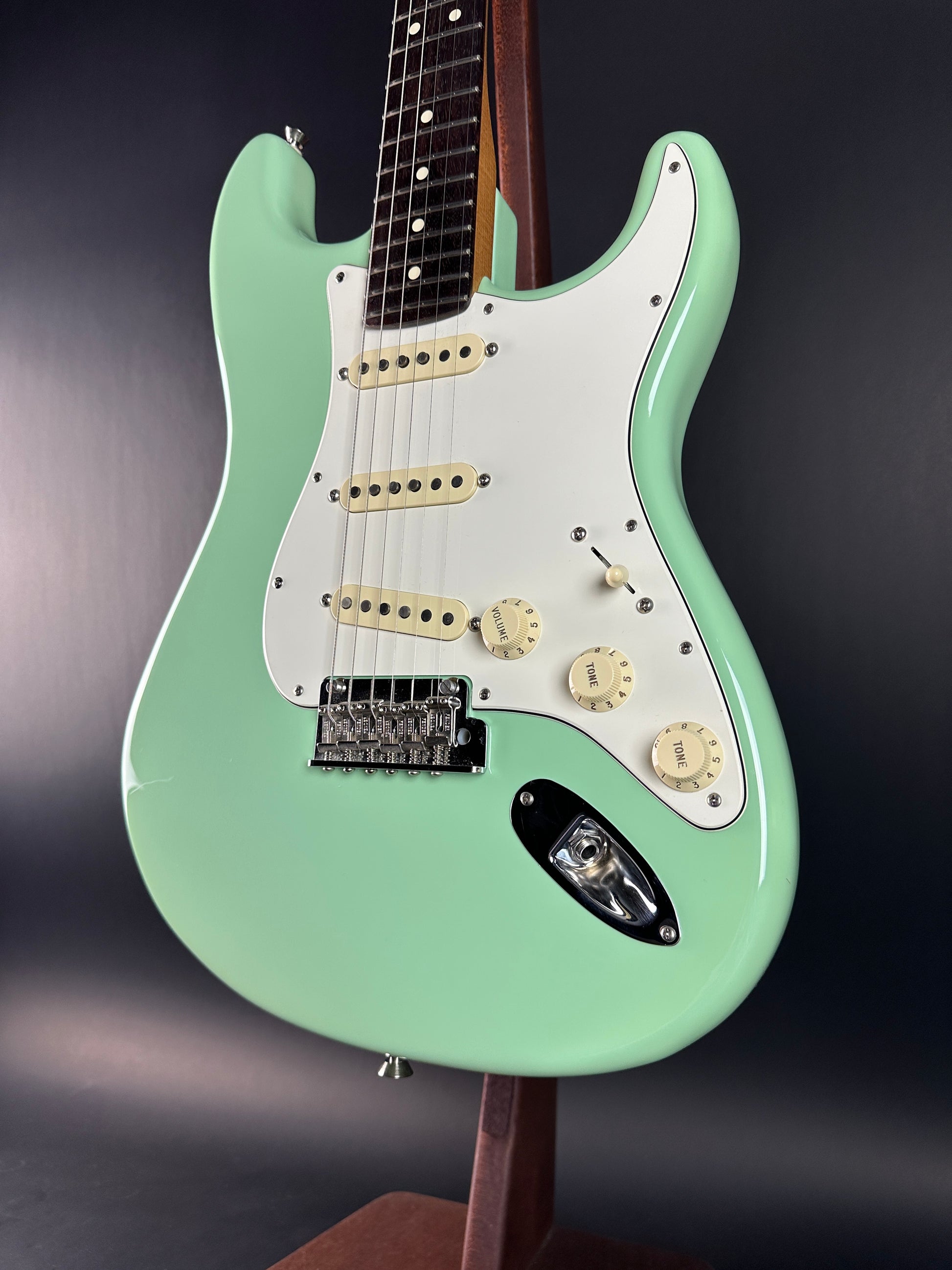 Front angle of Used Fender American Professional II Surf Green Roasted Neck.