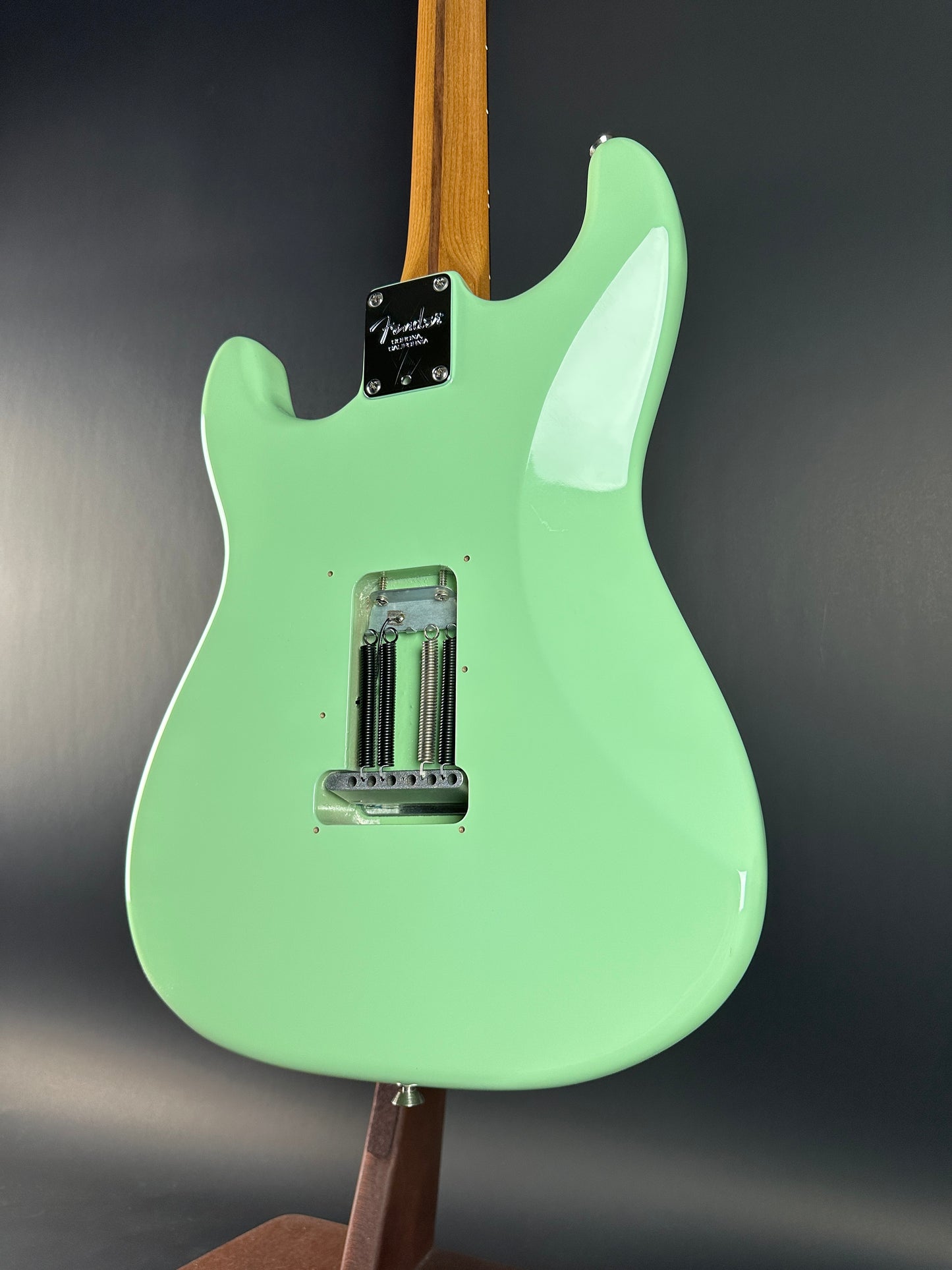 Back angle of Used Fender American Professional II Surf Green Roasted Neck.