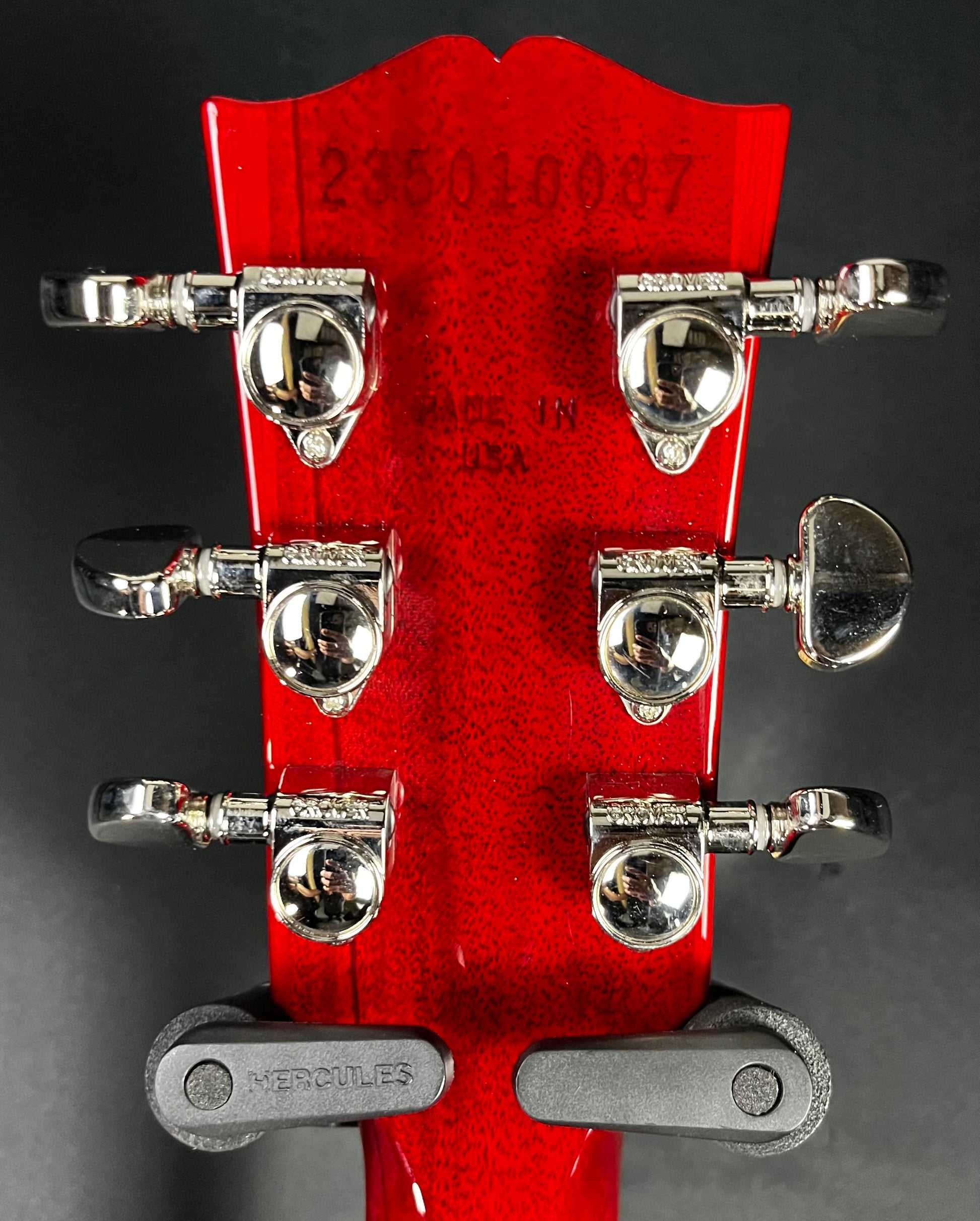 Back of headstock of Used 2021 Gibson Les Paul Classic Left Handed Transparent Cherry  w/Case TFW175