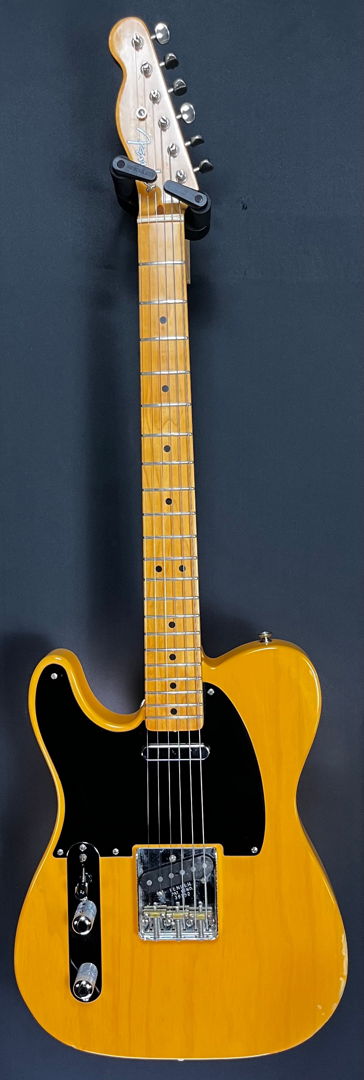 Full front of Used 2003 Fender American Vintage '52 Telecaster Left Handed Butterscotch Blonde w/case TFW178