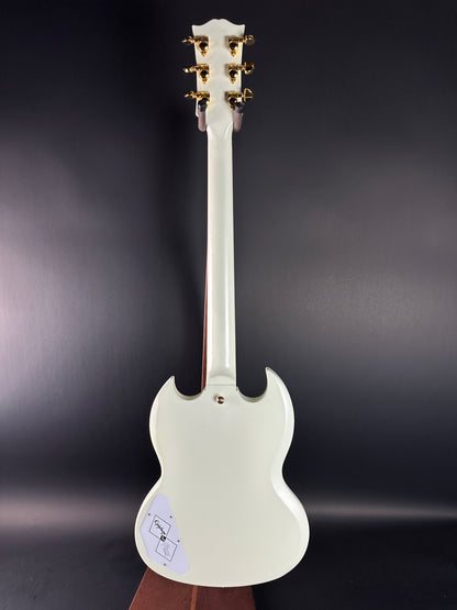 Full back of Used Epiphone Inspired by Gibson 1963 Les Paul SG Custom Vibrola Classic White.