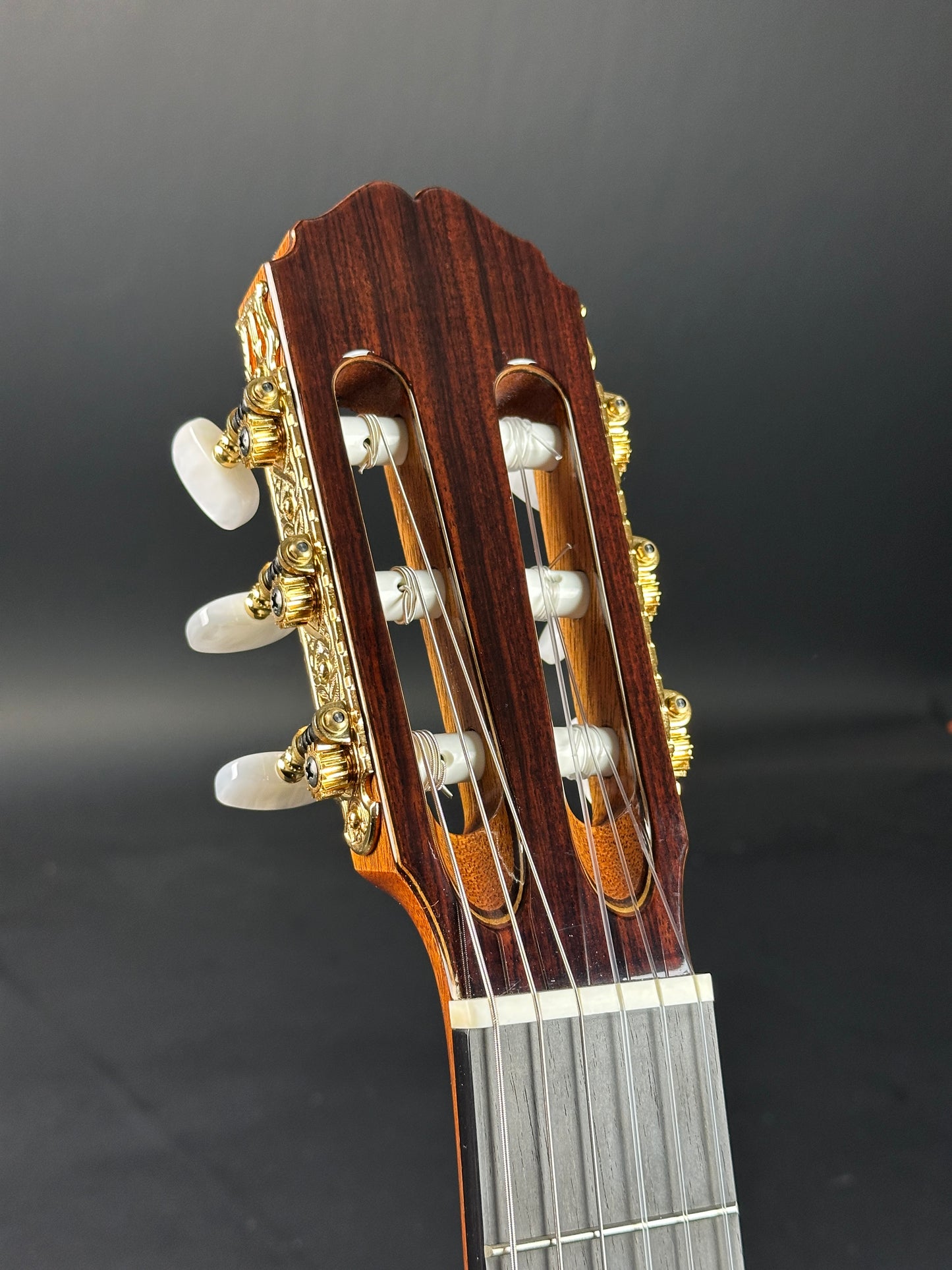 Front of headstock of Used Takamine H8SS hirade Classical.