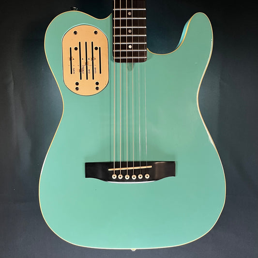 Front of Used 90's Godin Acousticaster Aqua w/Bag TFW186