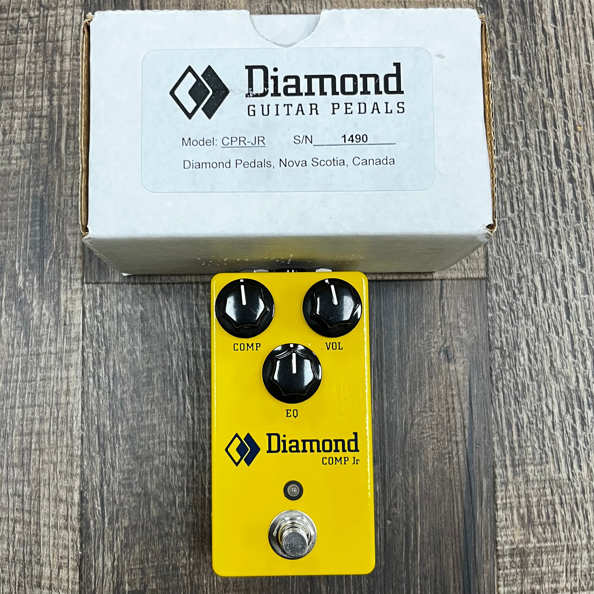 Top of w/box of Used Diamond Pedals Comp Jr Guitar Compressor Pedal w/Box TFW216