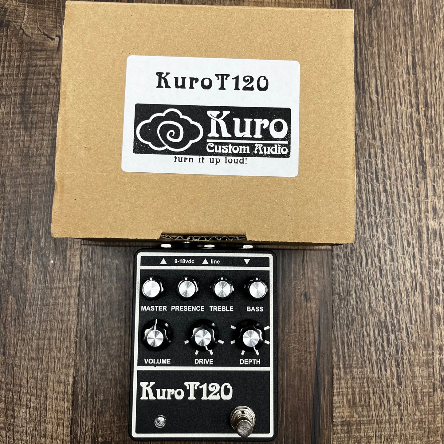 Top of w/box of Used Kuro Custom Audio T120 Matamp GT120 Preamp Pedal w/Box TFW208