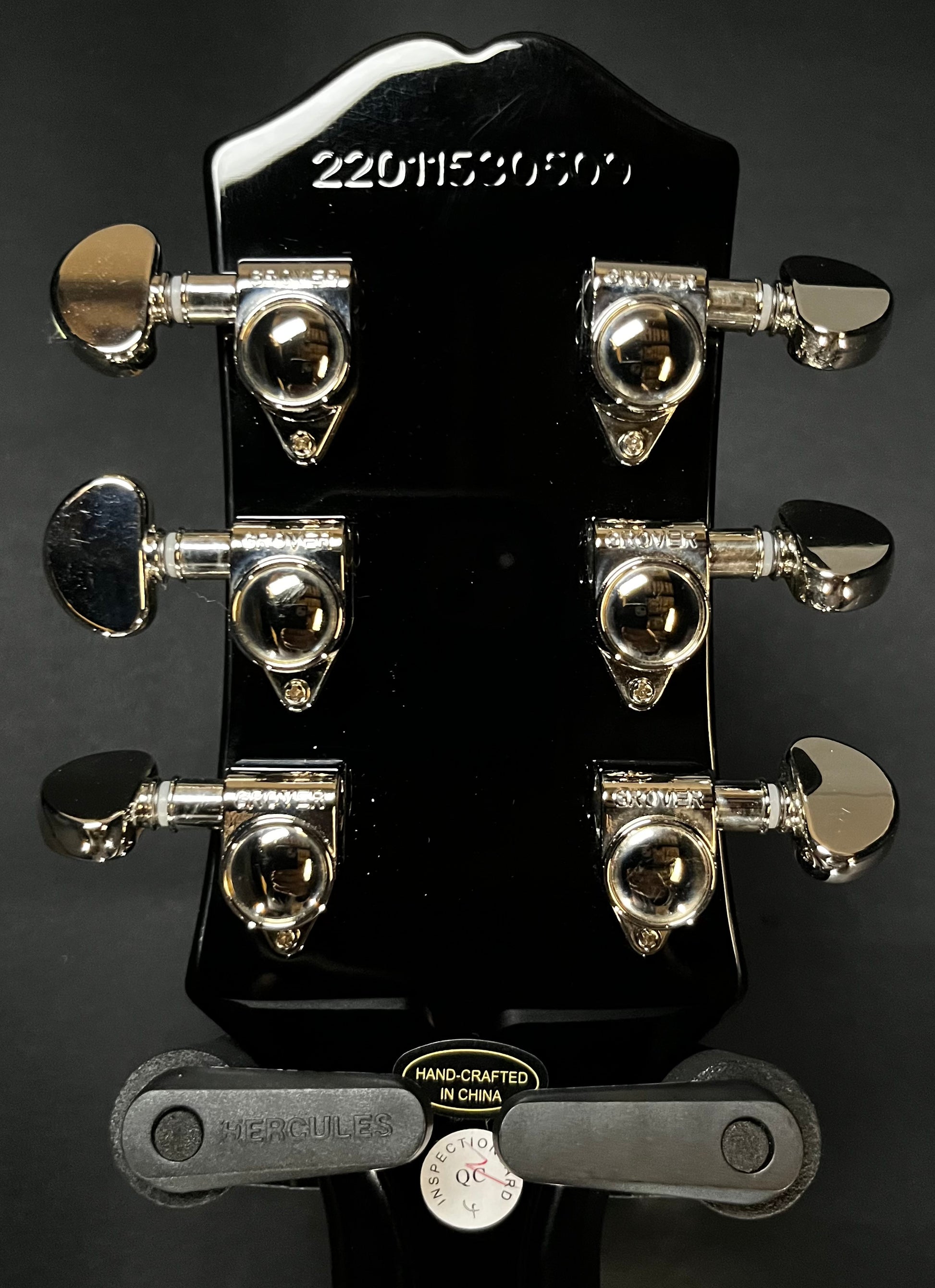 Back of headstock of Used Epiphone Les Paul Custom Silverburst w/case TFW233