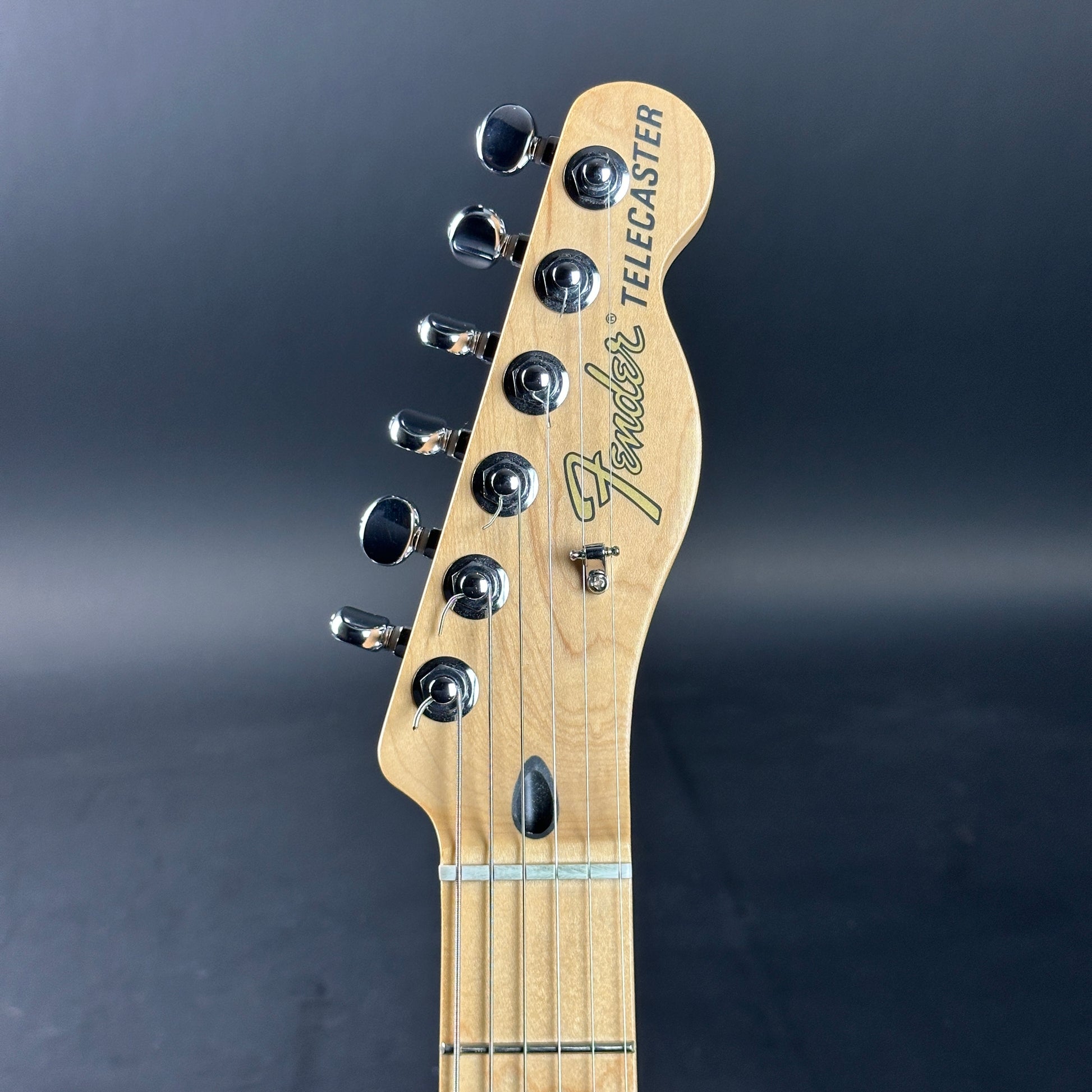 Headstock of Used 2021 Fender Deluxe Nashville Telecaster Sunburst.