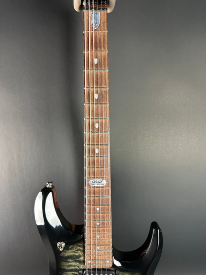 Fretboard of Used 2007 Ernie Ball Family Reserve Petrucci Black Sunburst.