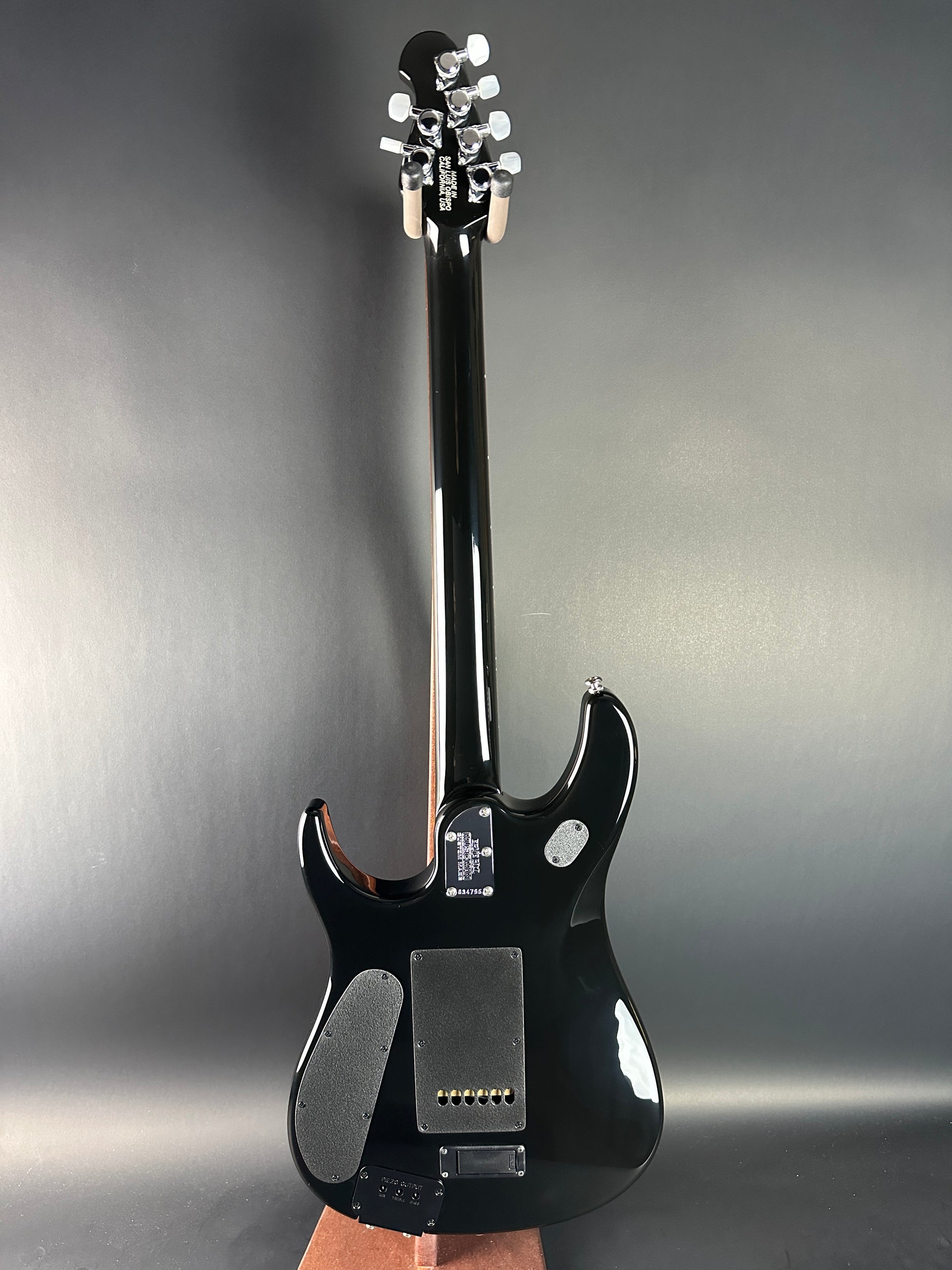 Full back of Used 2007 Ernie Ball Family Reserve Petrucci Black Sunburst.