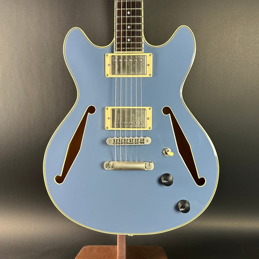 Front of Used D'angelico Excel Mini  DC Tour Slate Blue.