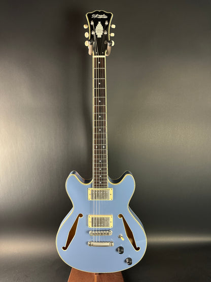 Full front of Used D'angelico Excel Mini  DC Tour Slate Blue.