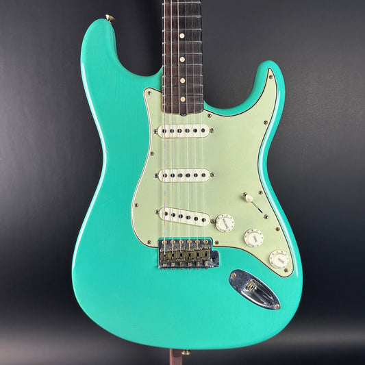 Front of Used Fender Custom Shop 62/63 Stratocaster Seafoam Green.