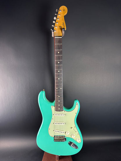 Full front of Used Fender Custom Shop 62/63 Stratocaster Seafoam Green.