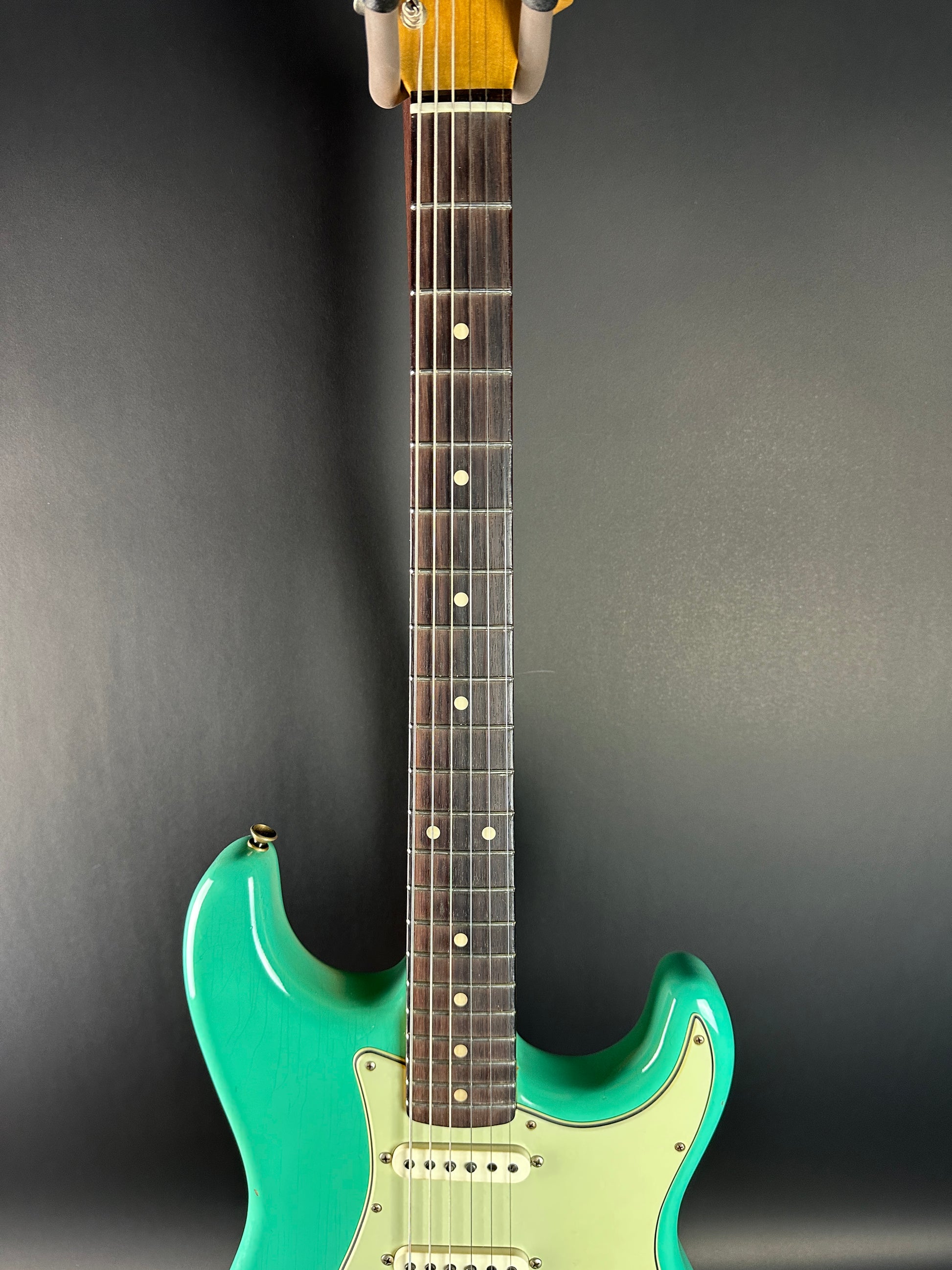 Fretboard of Used Fender Custom Shop 62/63 Stratocaster Seafoam Green.