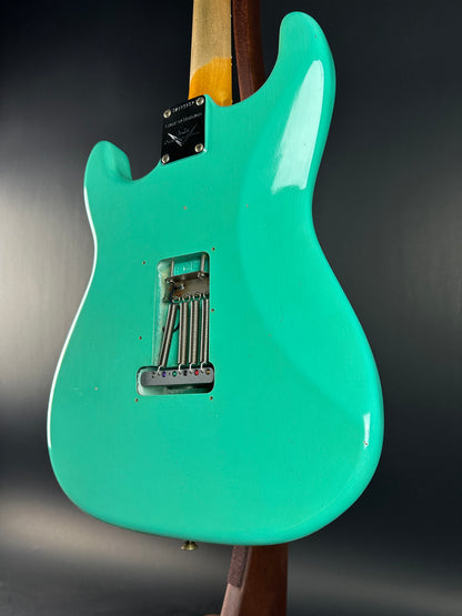 Back angle of Used Fender Custom Shop 62/63 Stratocaster Seafoam Green.