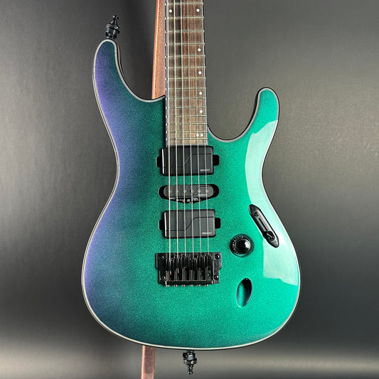 Front of Used Ibanez S671ALB Chameleon Burst.