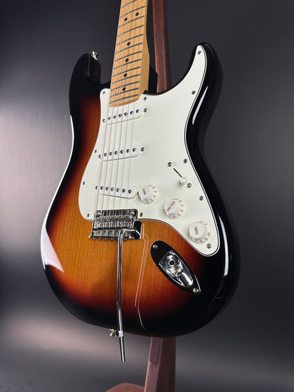 Front angle of Used Fender Player Strat Sunburst.