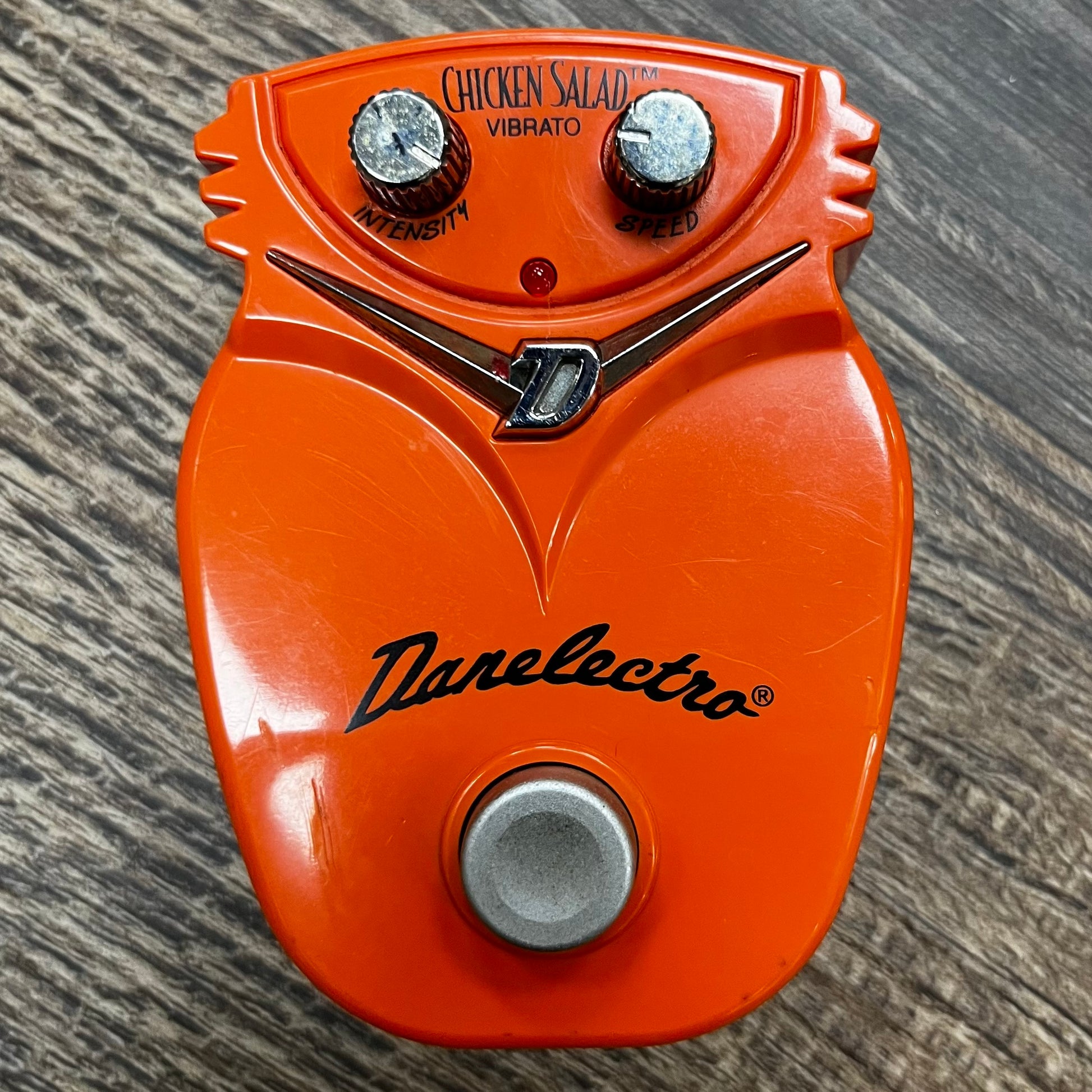 Top of Used Danelectro Chicken Salad Vibrato Pedal TFW329