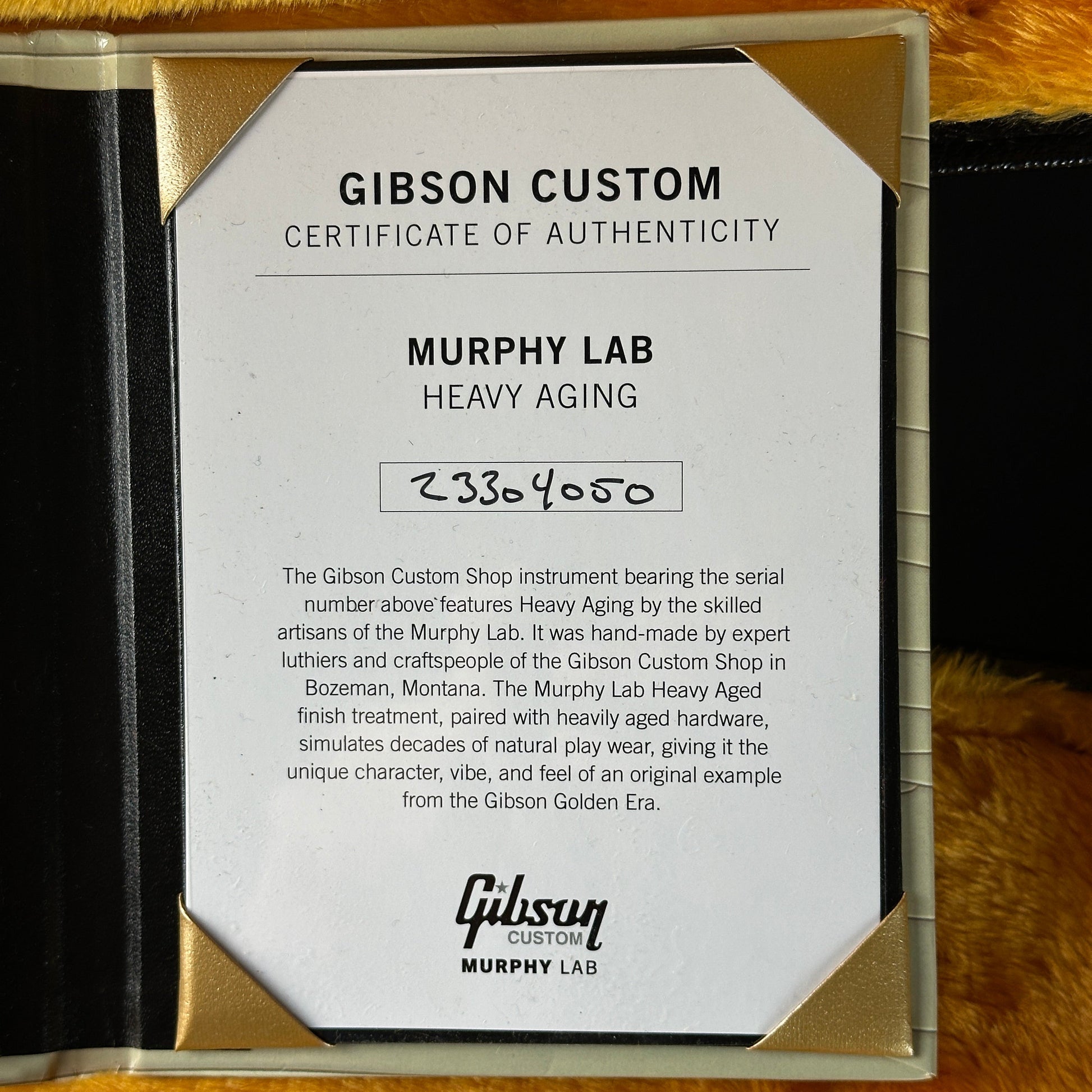 Certificate of authenticity for Gibson Custom Shop Dealer Select 1960 Hummingbird Ebony Heavy Aged.