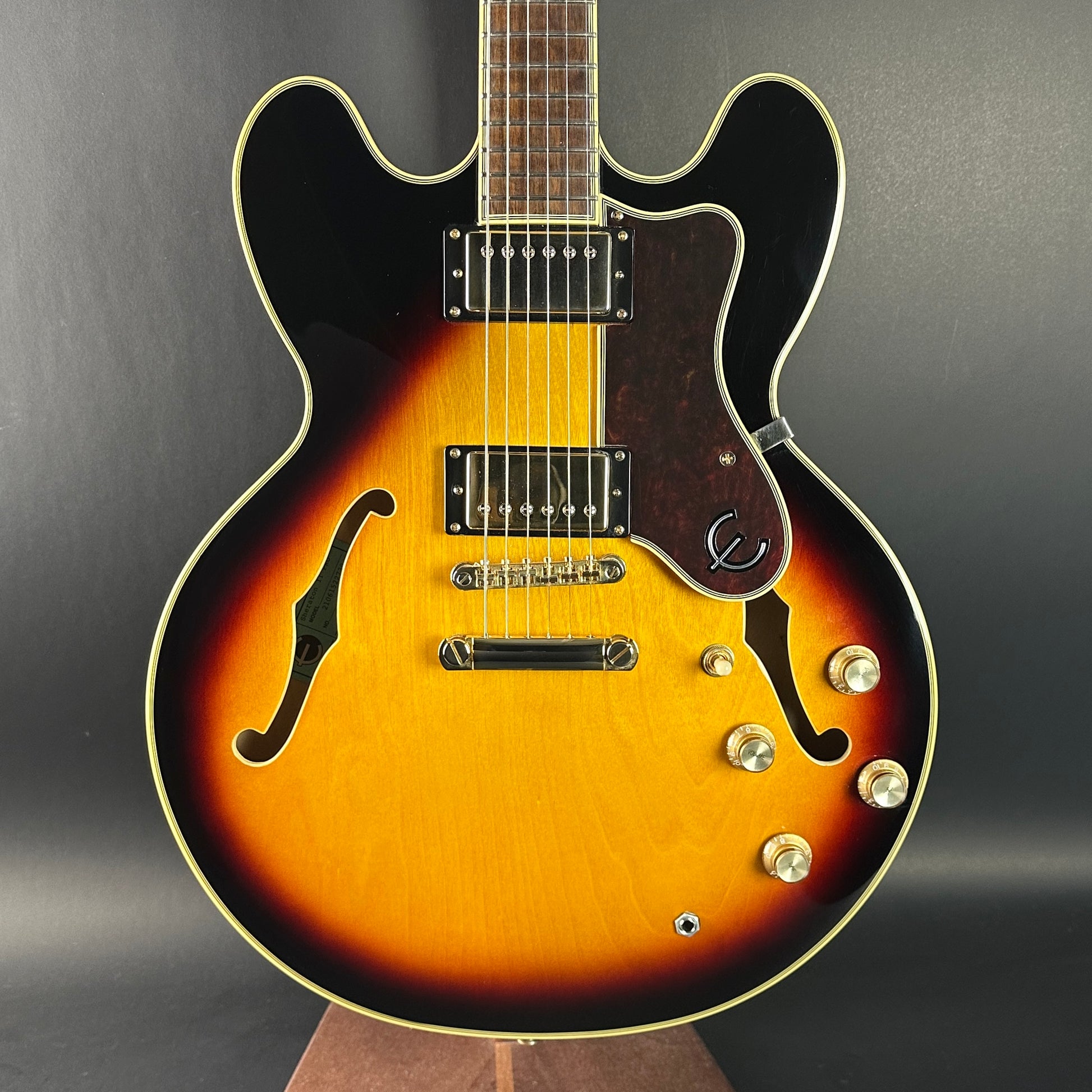 Front of Used 2021 Epiphone Sheraton II Pro Vintage Sunburst.