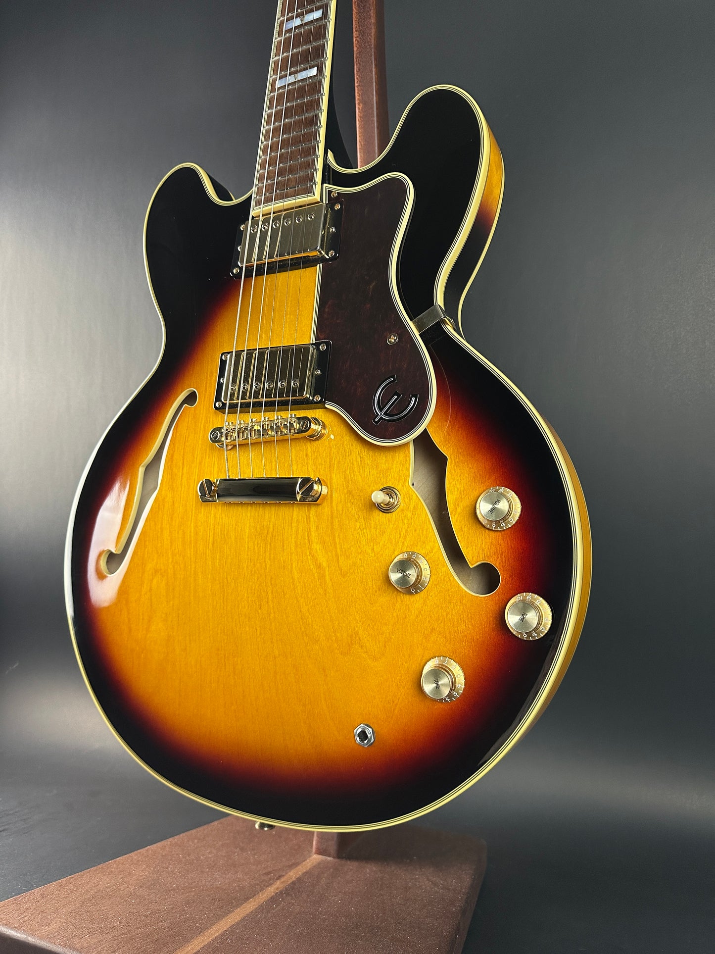 Front angle of Used 2021 Epiphone Sheraton II Pro Vintage Sunburst.