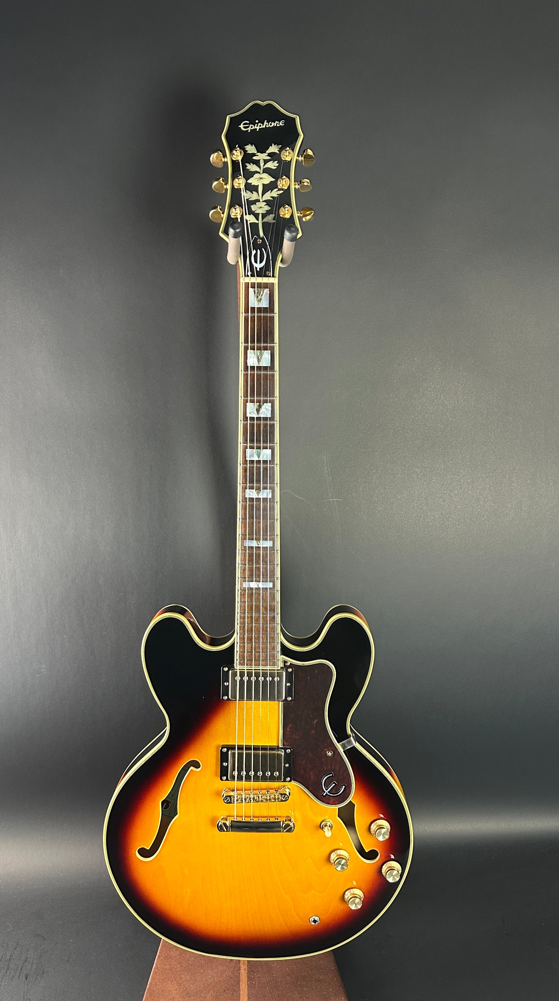 Full front of Used 2021 Epiphone Sheraton II Pro Vintage Sunburst.