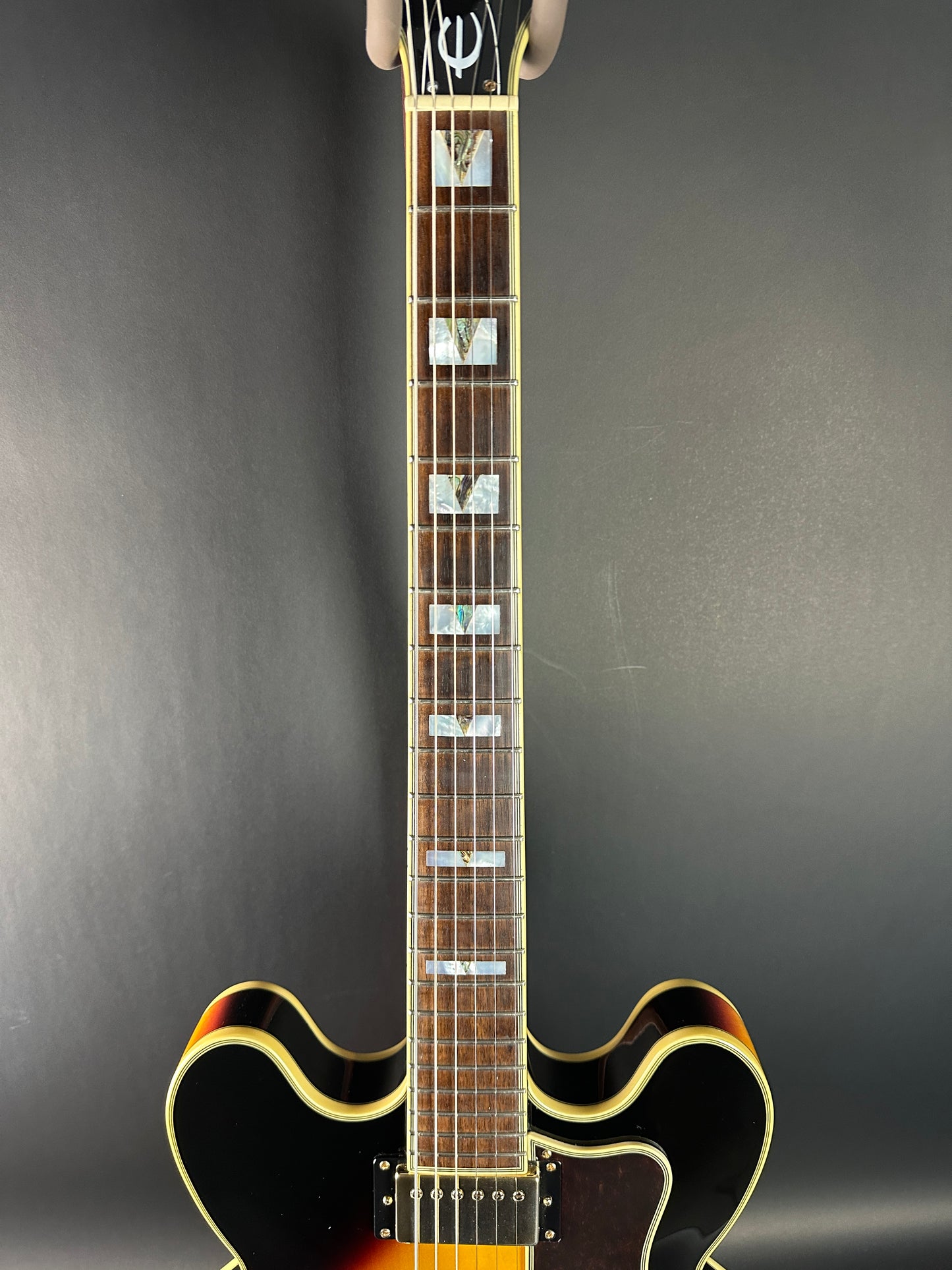 Fretboard of Used 2021 Epiphone Sheraton II Pro Vintage Sunburst.