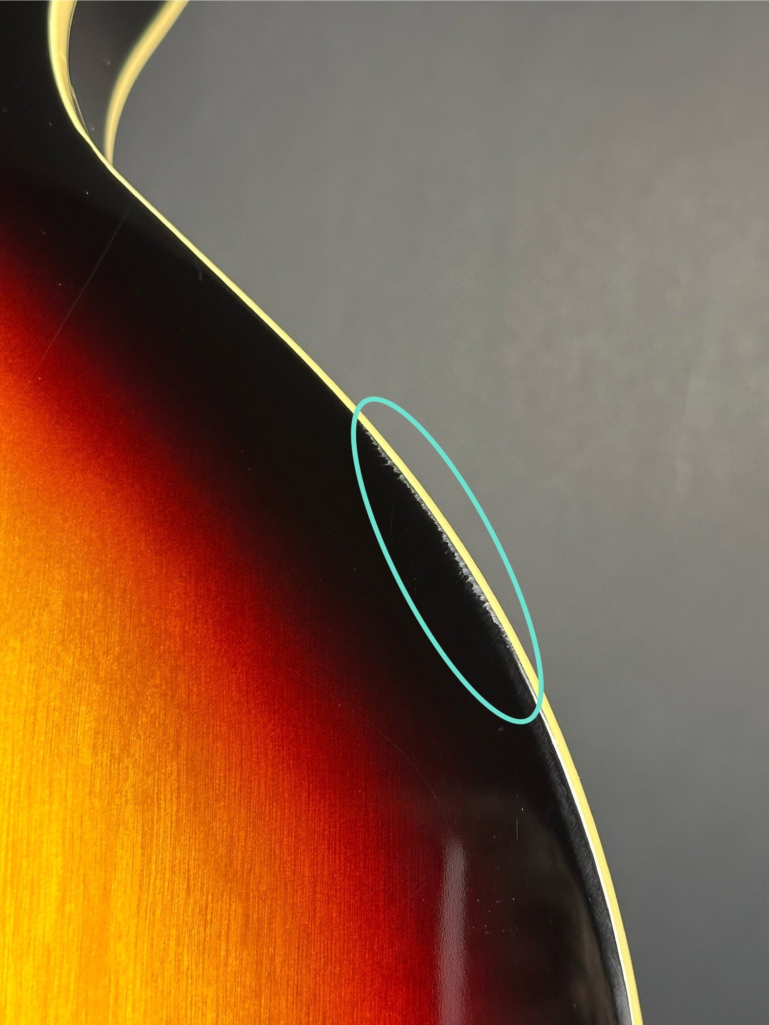 Wear on back edge of Used 2021 Epiphone Sheraton II Pro Vintage Sunburst.