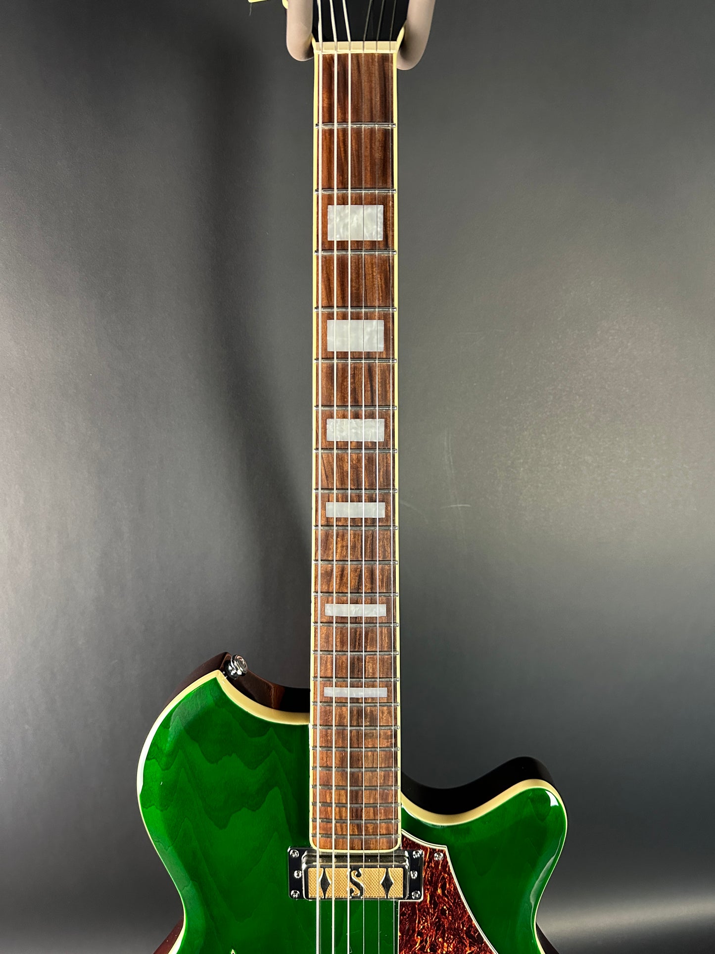 Fretboard of Used Supro Conquistador Green.