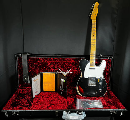 Full front of w/case of Used Fender Custom Shop LTD '65 Telecaster Custom Heavy Relic Black/3-Color Sunburst w/case TFW379