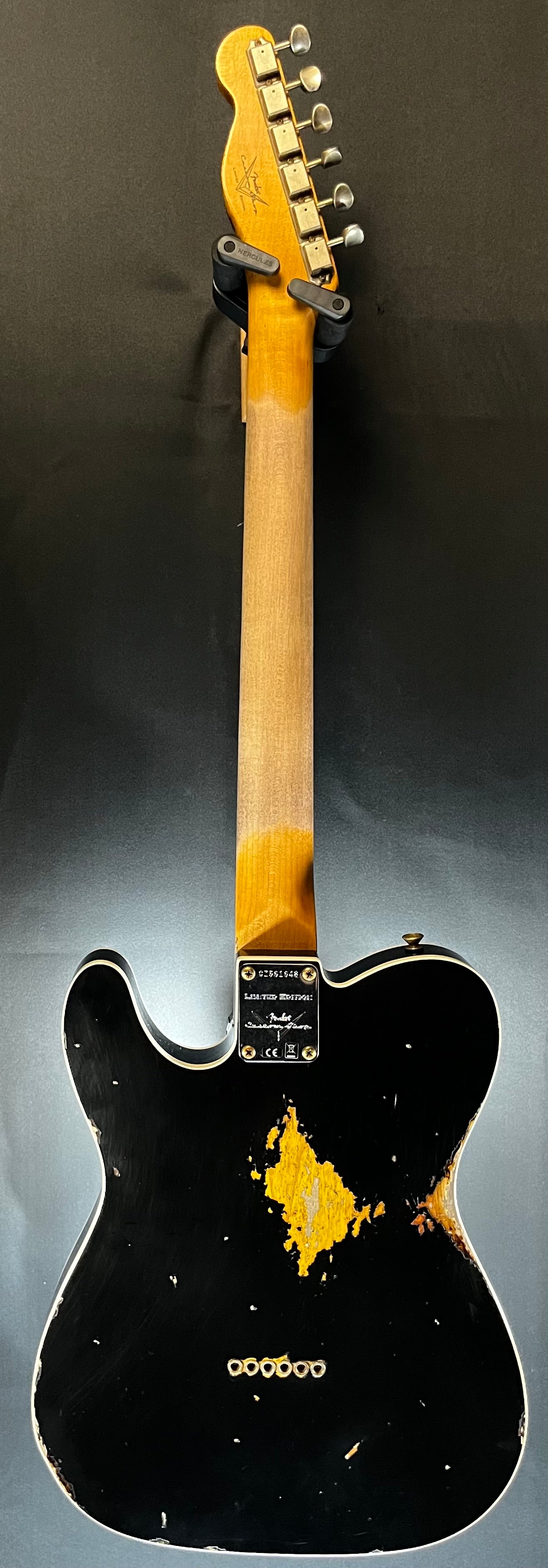 Full front of Used Fender Custom Shop LTD '65 Telecaster Custom Heavy Relic Black/3-Color Sunburst w/case TFW379