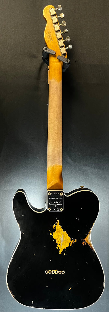 Full front of Used Fender Custom Shop LTD '65 Telecaster Custom Heavy Relic Black/3-Color Sunburst w/case TFW379