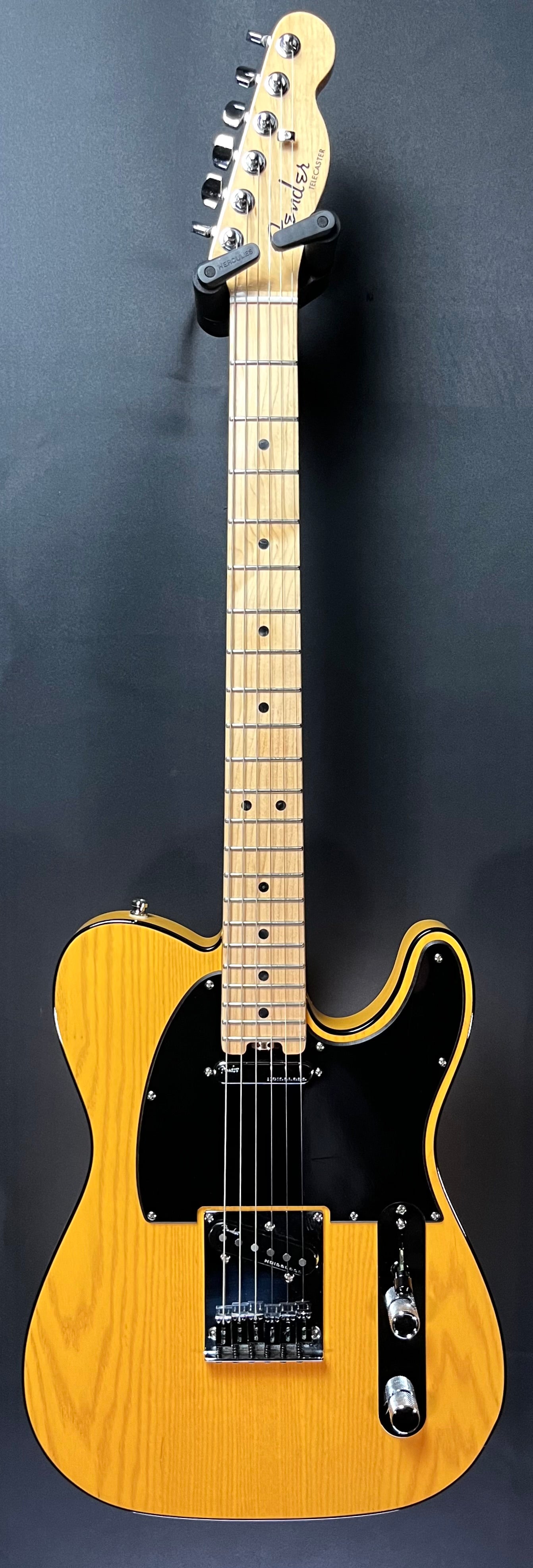 Full front of Used 2017 Fender American Elite Telecaster Butterscotch Blonde w/case TFW392