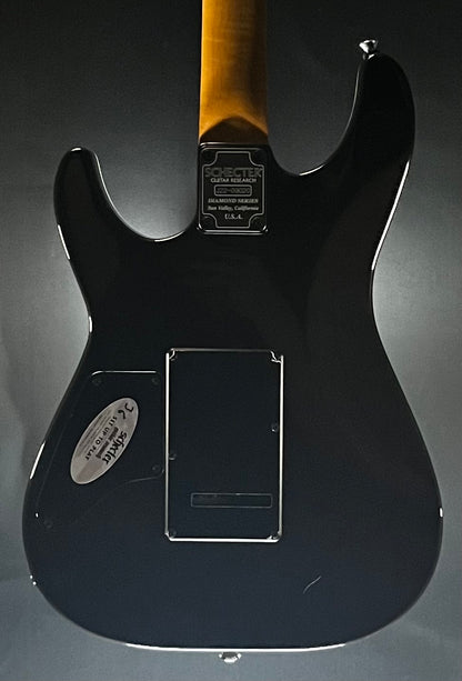 Back of Used 2022 Schecter California Classic Diamond Series HSS Charcoal Burst MIJ w/Case TFW402