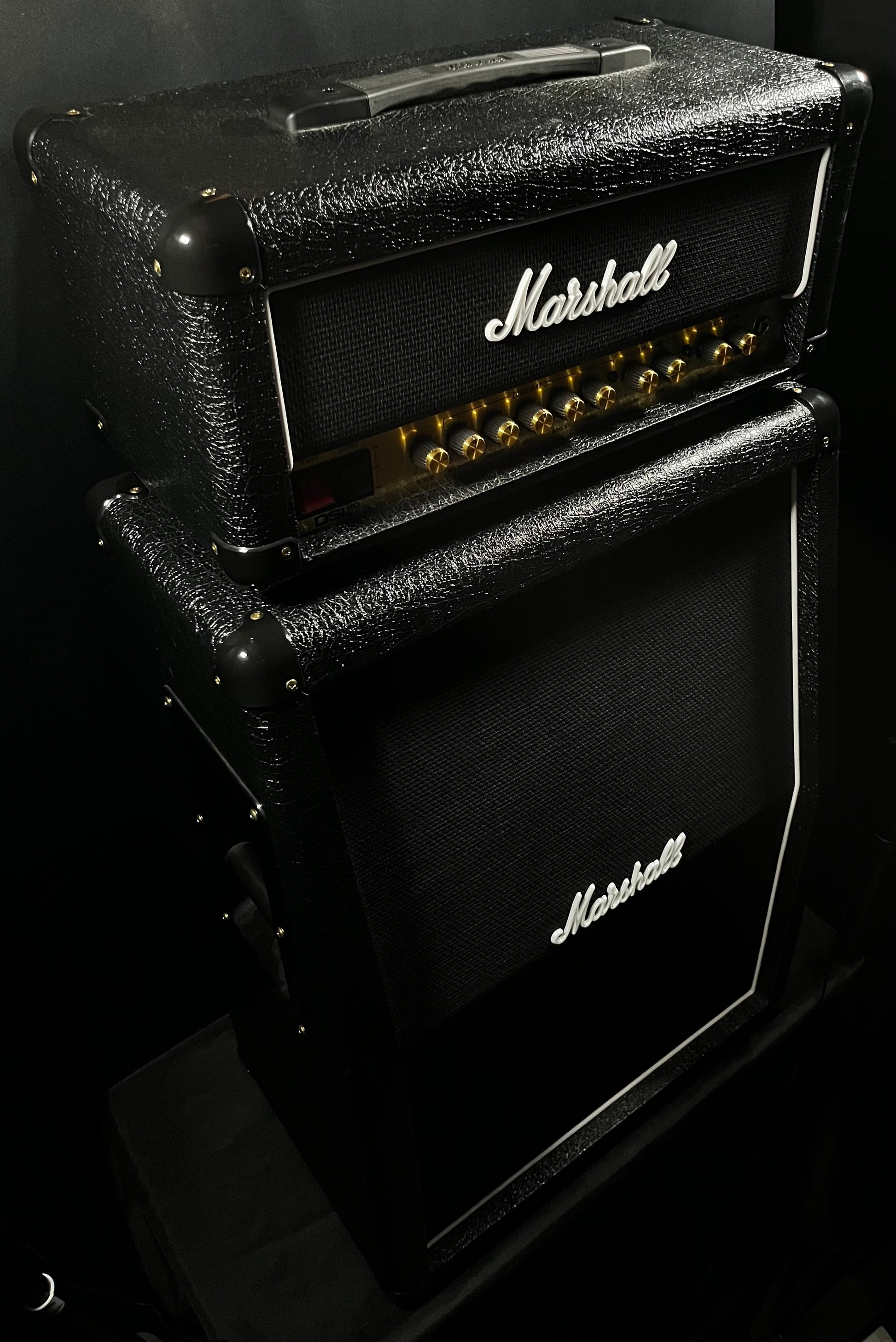 Side of Used Marshall DSL20HR Head & 2X12 Upright MX212AR Speaker cabinet 1/2 Stack TFW412