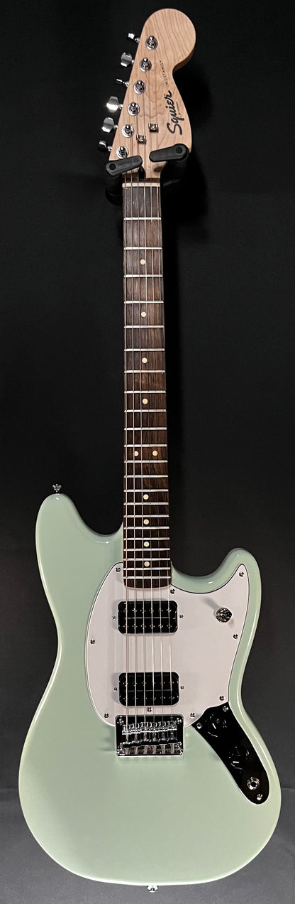 Full front of Used 2019 Squier FSR Bullet Mustang HH Surf Green TFW422