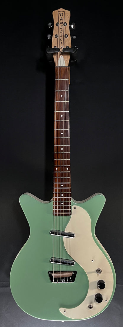 Full front of Used Danelectro Stock '59 Electric Guitar Aqua TFW424