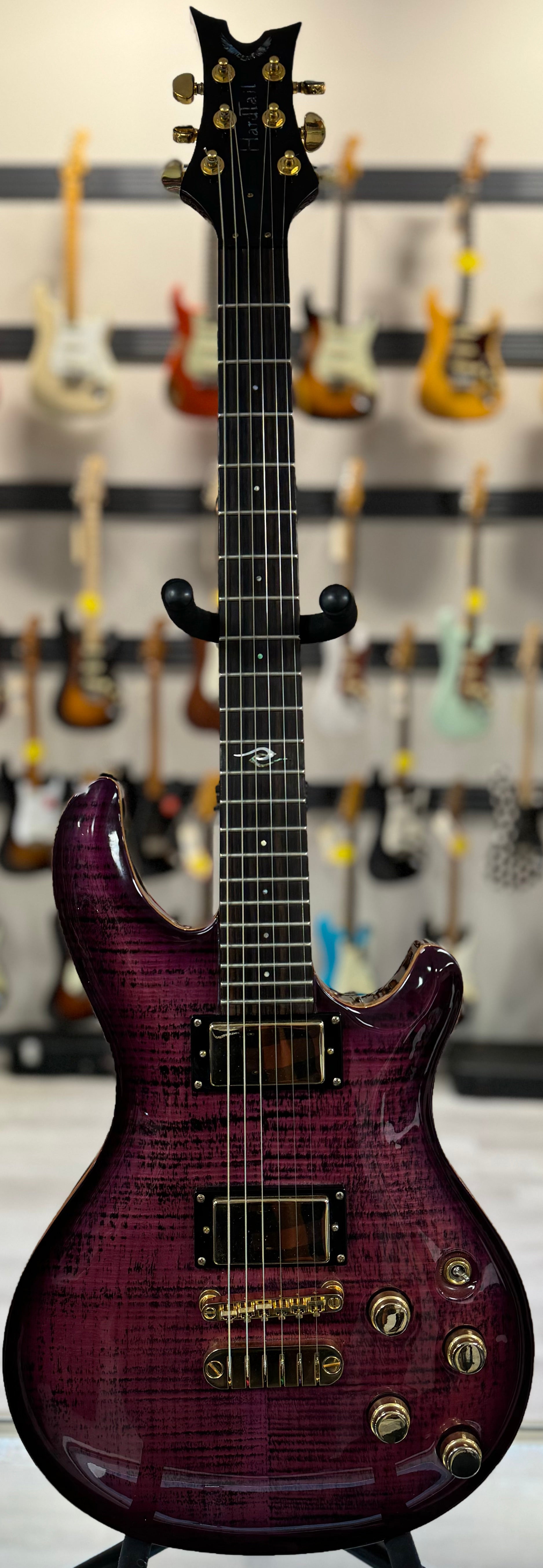 Full front of Used Dean Hardtail Purple Flametop w/case 