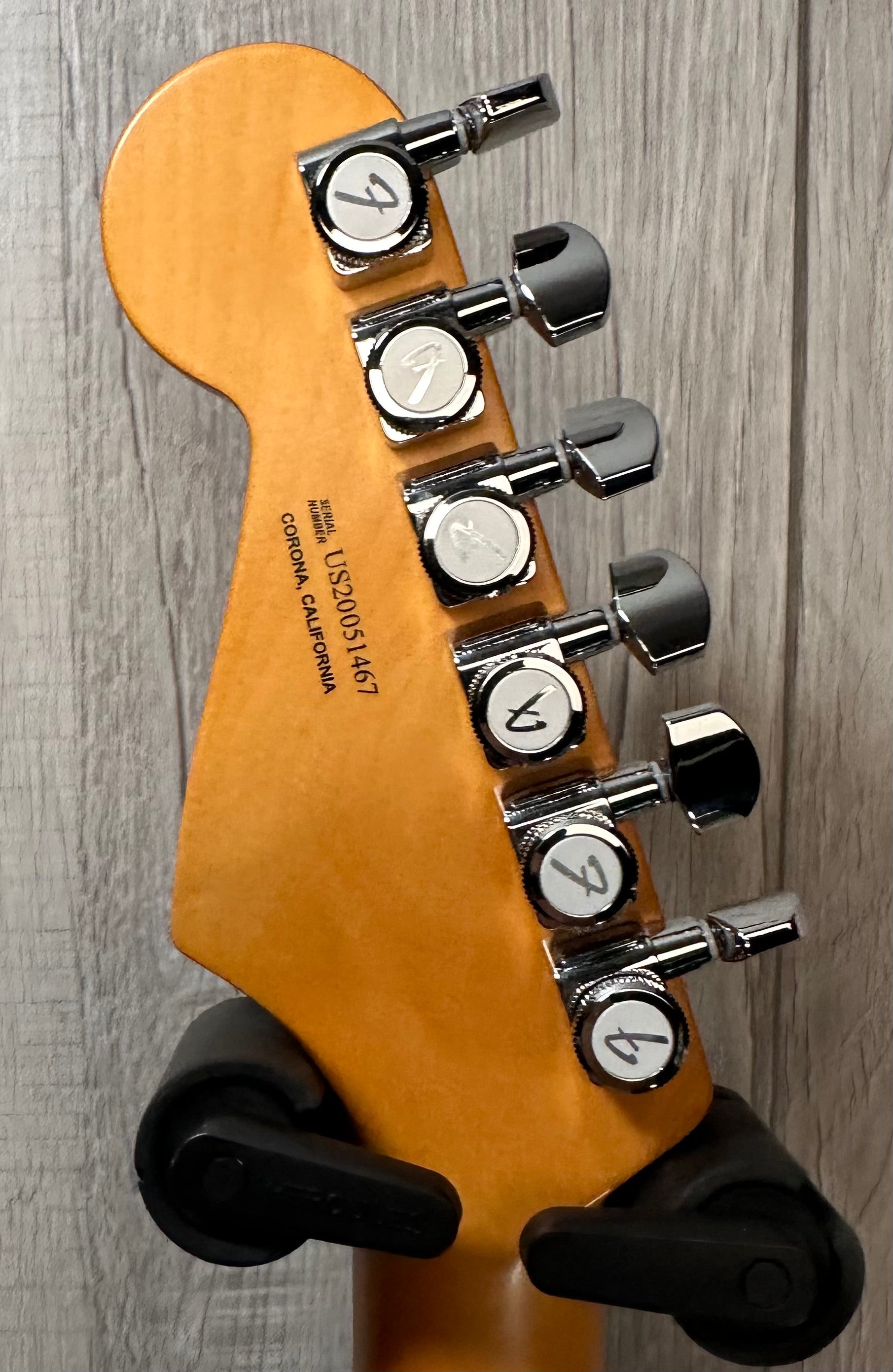 Back of headstock of Used 2020 Fender Ultra Stratocaster HSS RW Cobra Blue w/case TSS3536