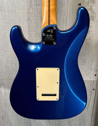 Back of Used 2020 Fender Ultra Stratocaster HSS RW Cobra Blue w/case TSS3536