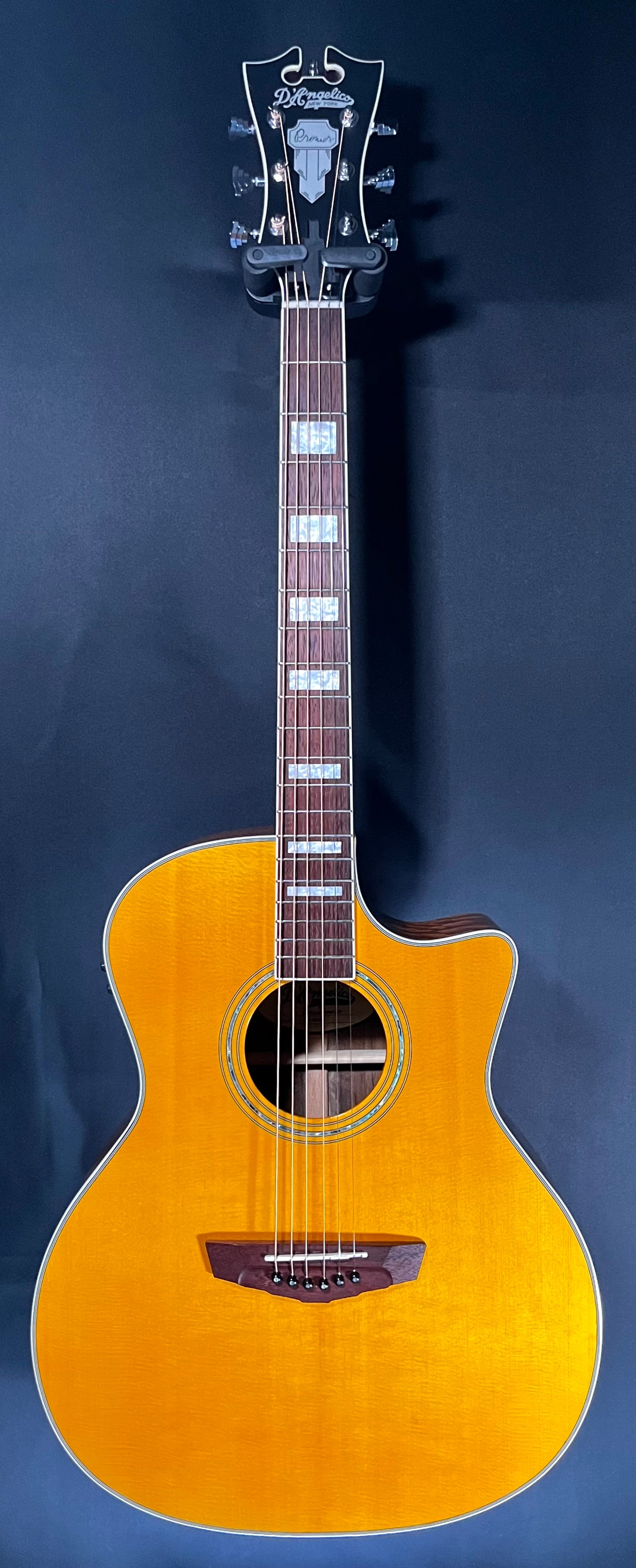 Full front of Used D'Angelico Premier Series Gramercy CS Cutaway Orchestra Acoustic-Electric Guitar Vintage Natural TFW452