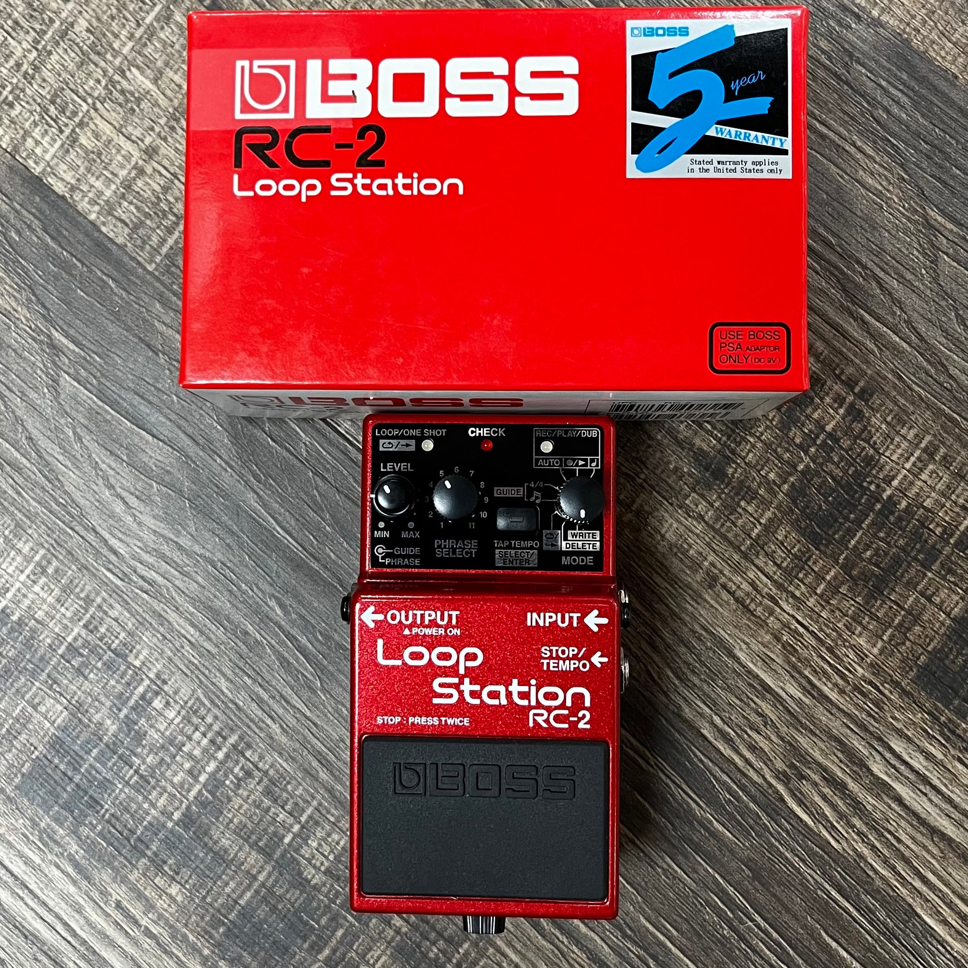 Top of w/box of Used Boss RC-2 Looper Pedal w/Box TFW457