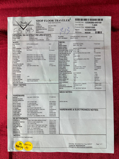 Spec sheet for Fender Custom Shop Time Machine '59 Strat Rw Journeyman Relic Super Faded Aged Sea Foam Green.