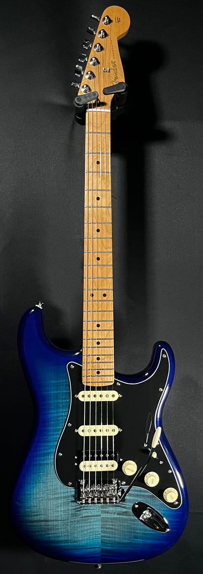 Full front of Used 2021 Fender Player Series Stratocaster HSS Plus Top LTD Blue Burst TFW474