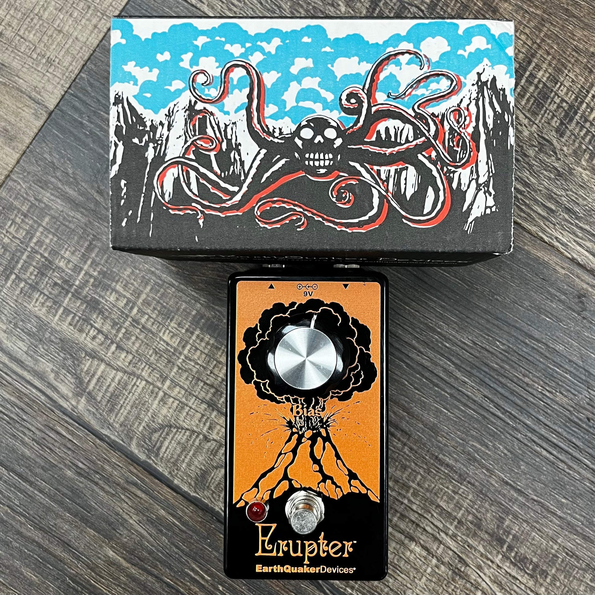 Top of w/box of Used EarthQuaker Devices Erupter Fuzz Pedal w/Box TFW493