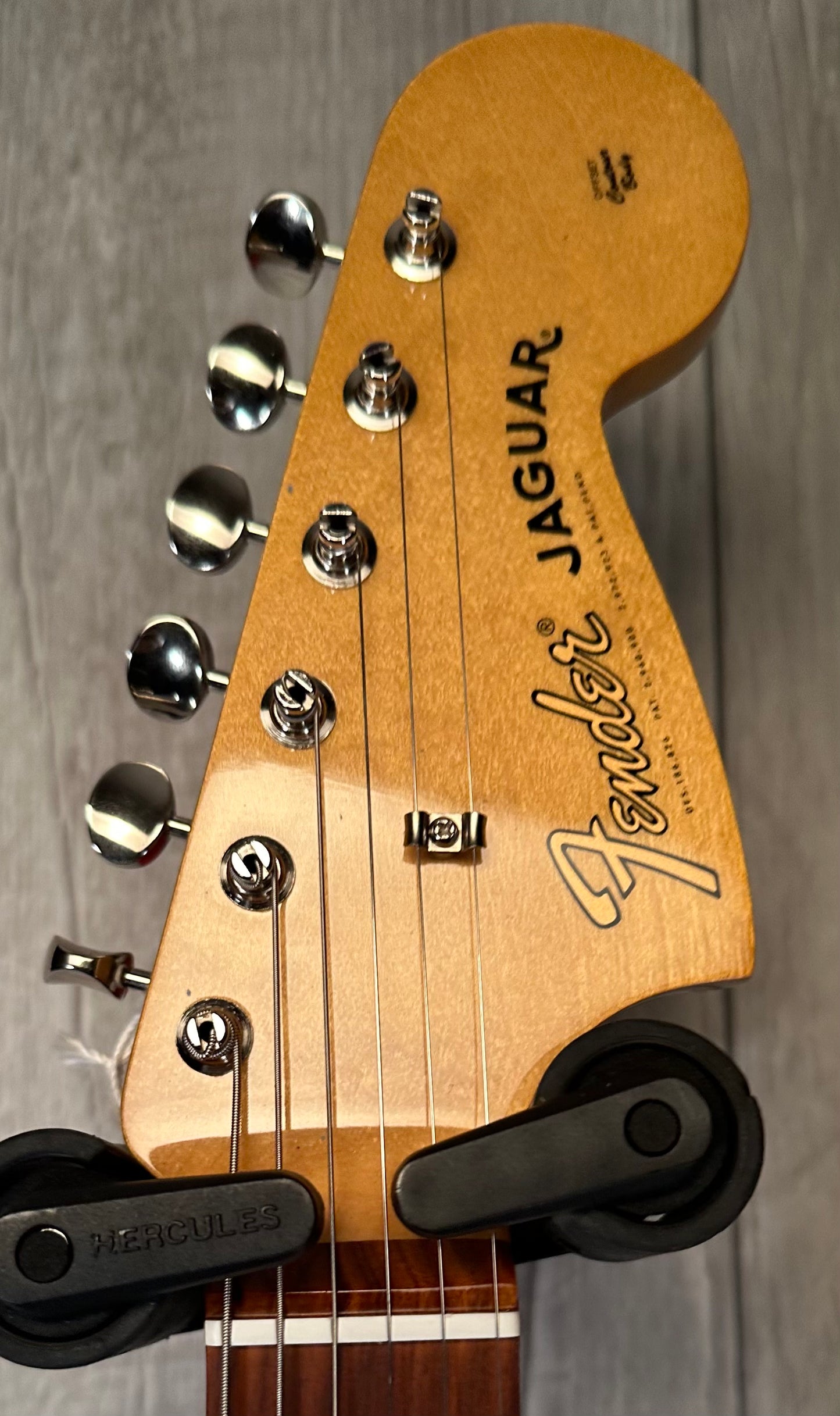 Headstock of Used 2019 Fender Classic Player Jaguar Sunburst w/bag TSS3701