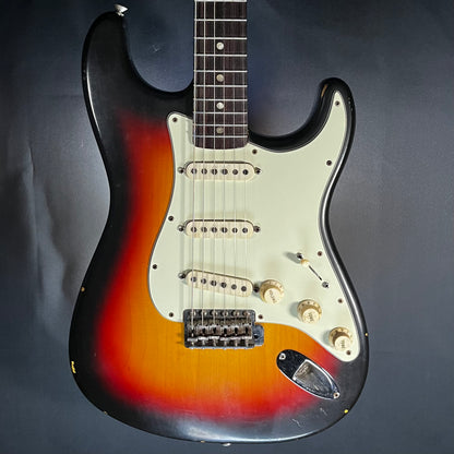 Front of Used Vintage 1966 Fender Stratocaster 3-Tone Sunburst w/OHSC TFW521